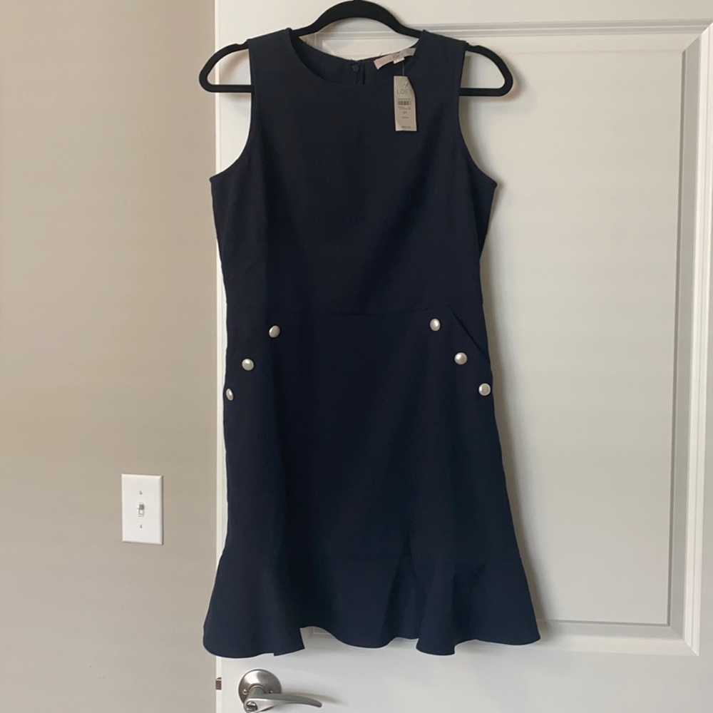 Loft Ruffle Hem Navy Dress
